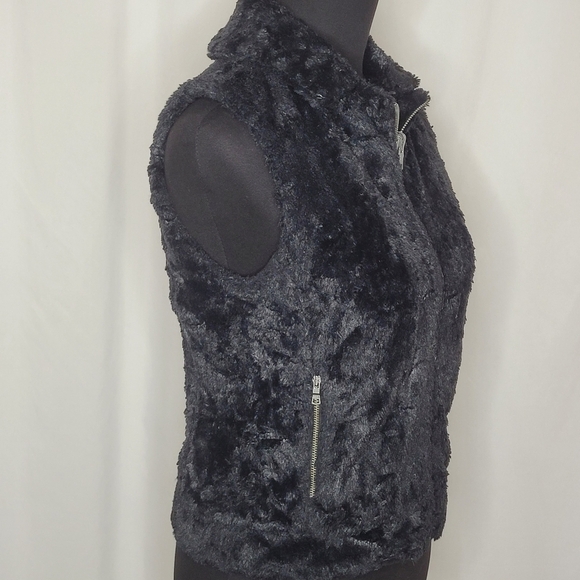 A/X Armani Exchange Black Faux Fur Zip Front Vest Cotton Lined - Size S - Picture 4 of 12